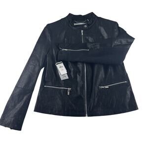 Wilsons Leather Jacket Womens XL Black Pebbled Suede Moto Fabric Panel Stretch